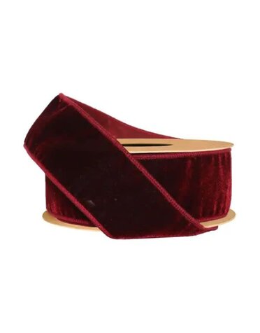 LA Ribbons Wholesale Premium Velvet 2.5 in. Wired Ribbon w/ Tissue Back, Burgundy, 10 Yard Roll