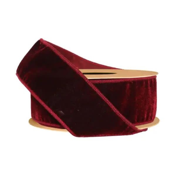 LA Ribbons Wholesale Premium Velvet 2.5 in. Wired Ribbon w/ Tissue Back, Burgundy, 10 Yard Roll