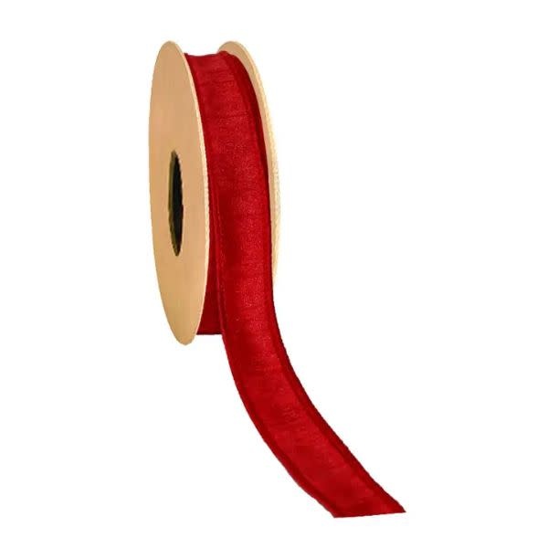 LA Ribbons Wholesale Wired Dupioni 1 in. Ribbon, Red, 10 Yard Roll