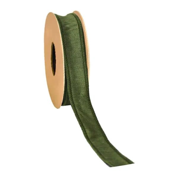 LA Ribbons Wholesale Wired Dupioni 1 in. Ribbon, Moss, 10 Yard Roll