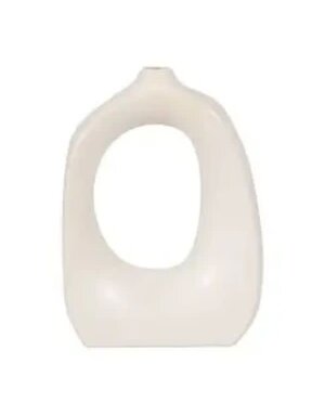 Ceramic Curvy Cut-Out Design Vase, Cotton White, 11 in.