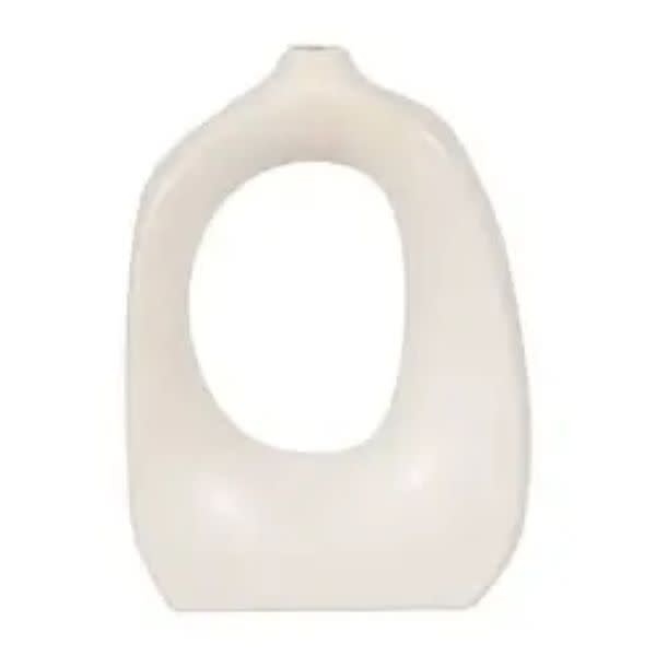 Ceramic Curvy Cut-Out Design Vase, Cotton White, 11 in.