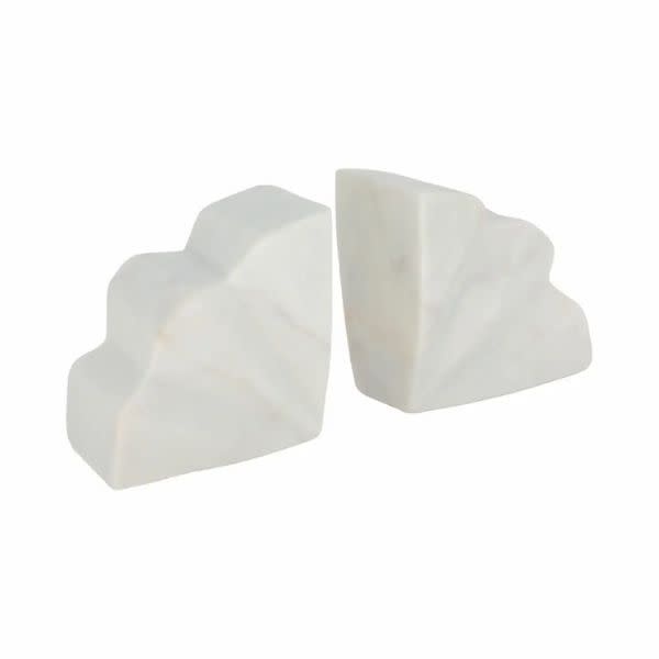 Marble Semi Circle Fluted Bookends, Set of 2, White, 5 in.