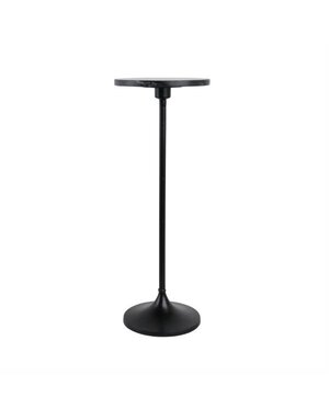 Metal Pedestal Base Side Table with Marble Top, Black, 27 in.