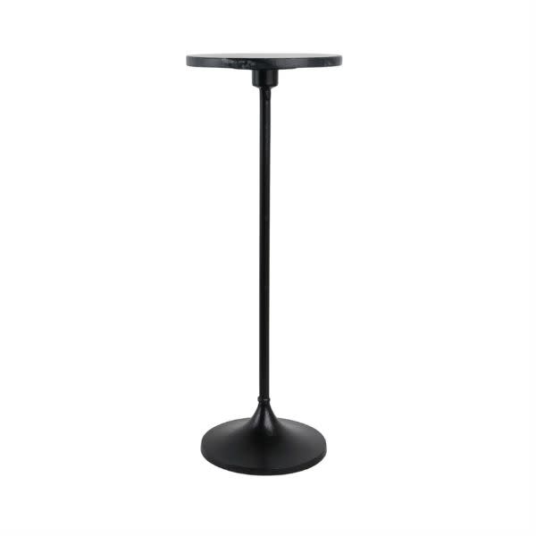 Metal Pedestal Base Side Table with Marble Top, Black, 27 in.