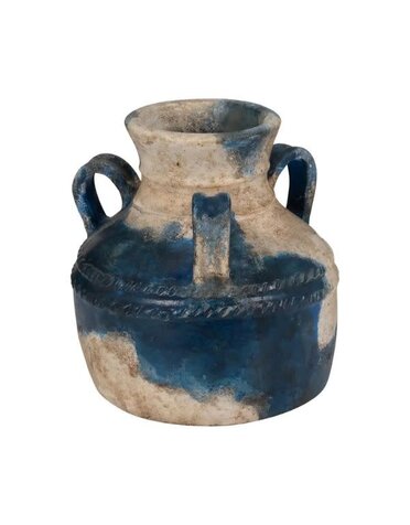 Terracotta Rustic Triple Handle Jug, Blue, 12 in.