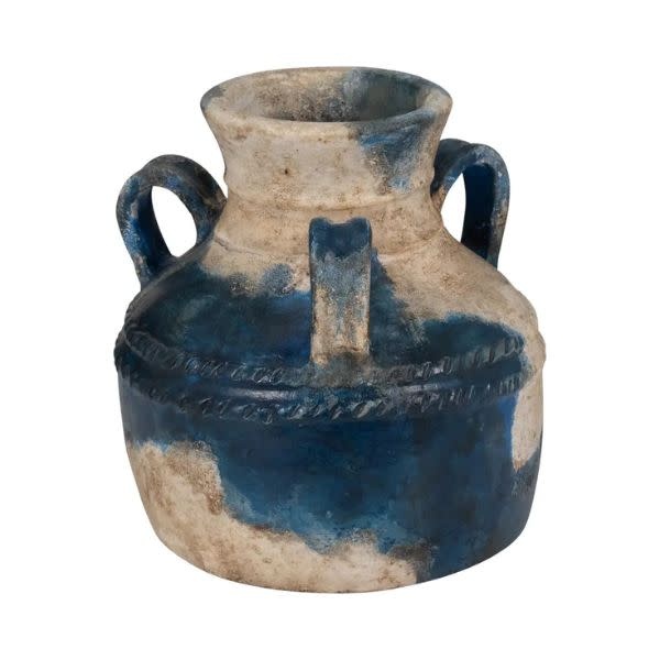 Terracotta Rustic Triple Handle Jug, Blue, 12 in.