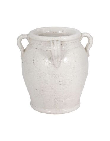 Terracotta Crackle Amphora Vase with Handles, White, 9 in.