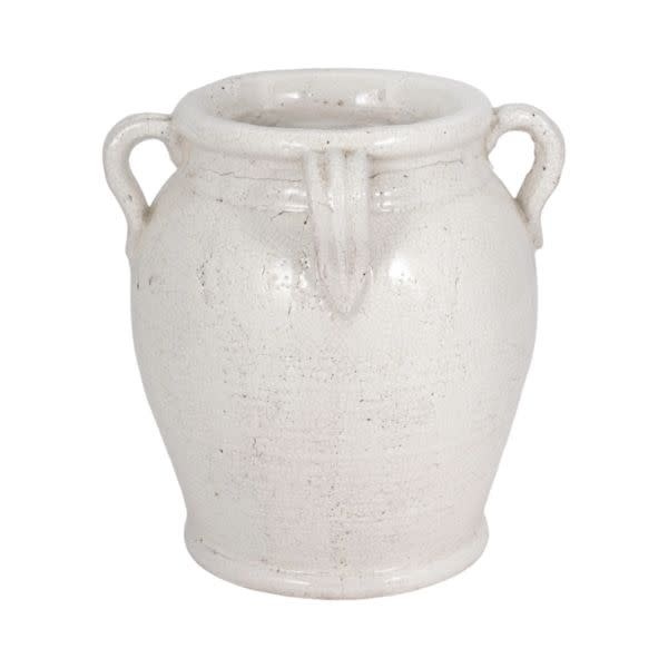 Terracotta Crackle Amphora Vase with Handles, White, 9 in.