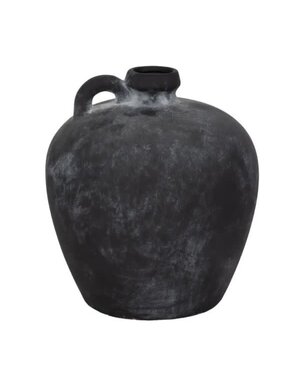 Abstract Weathered Terracotta Jug with Handle, Black, 12 in.