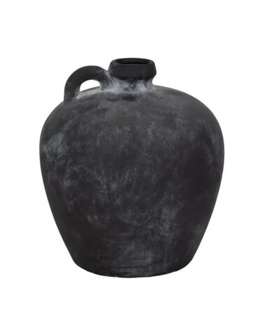 Abstract Weathered Terracotta Jug with Handle, Black, 12 in.