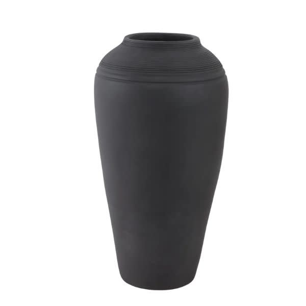 Cylinder Ribbed Floor Vase, Ceramic Black, 16 in.