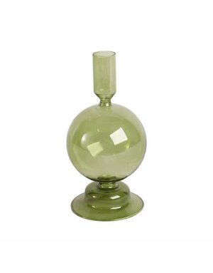 Glass Bubble Taper Candle Holder, Olive, 7 in.