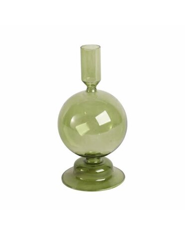 Glass Bubble Taper Candle Holder, Olive, 7 in.