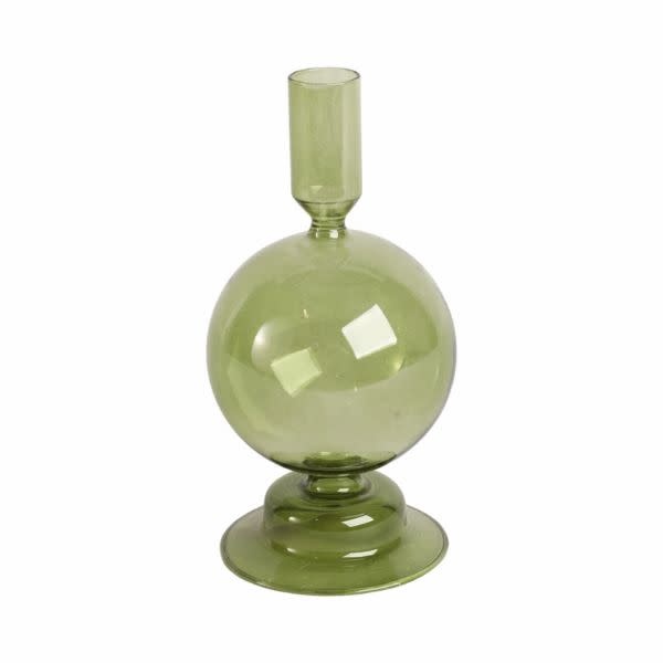 Glass Bubble Taper Candle Holder, Olive, 7 in.