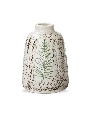 Tag Stoneware Pine Tree Vase, Large, White and Multi, 7 in.