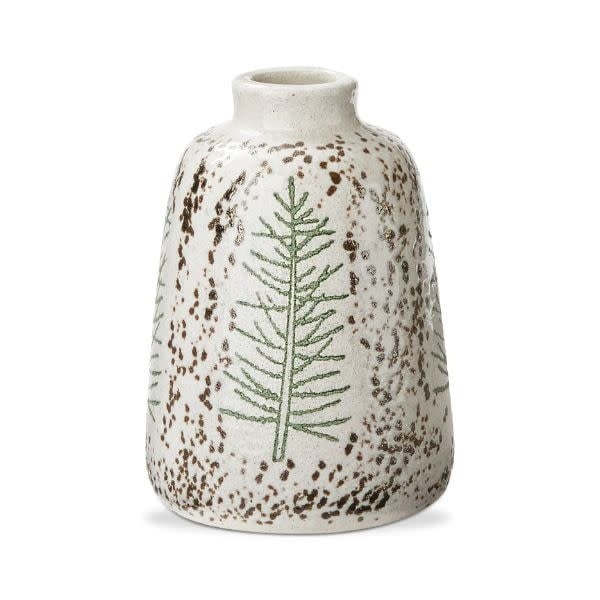 Tag Stoneware Pine Tree Vase, Large, White and Multi, 7 in.