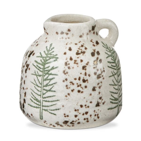 Tag Stoneware Pine Tree Vase, Small, White and Multi, 5 in.