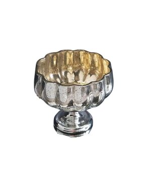 Antique Decorative Glass Bowl with Pedestal, Silver, 6 in.