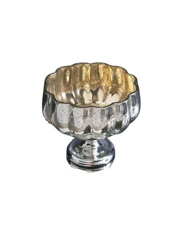 Antique Decorative Glass Bowl with Pedestal, Silver, 6 in.