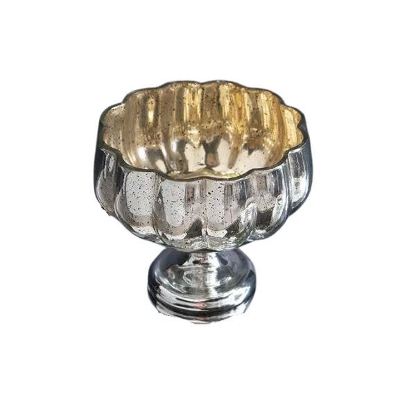 Antique Decorative Glass Bowl with Pedestal, Silver, 6 in.