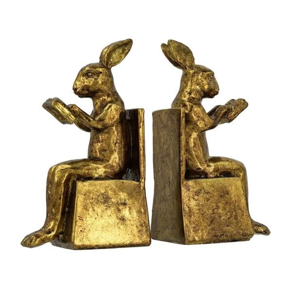 Rabbit Bookends, Gold, Set of Two, 7 in.