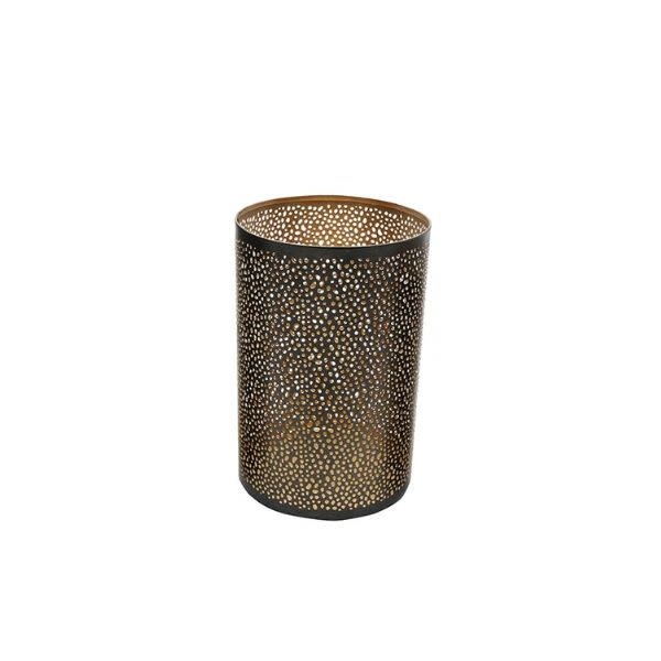 Pierced Metal Hurricane Candle Holder, Bronze and Gold, Medium, 10 in.
