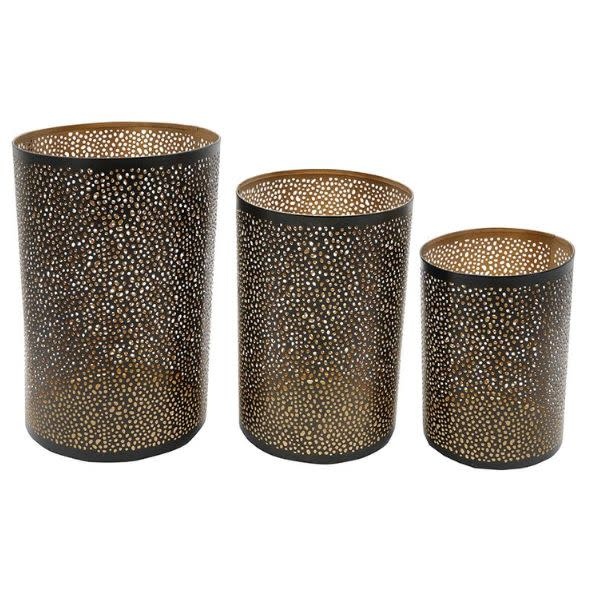 Pierced Metal Hurricane Candle Holder, Bronze and Gold, Medium, 10 in.