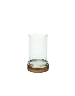 Deco Marché Traditional Brown Wood Hurricane Lamp, Medium, 11 in.