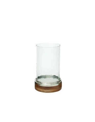 Deco Marché Traditional Brown Wood Hurricane Lamp, Medium, 11 in.