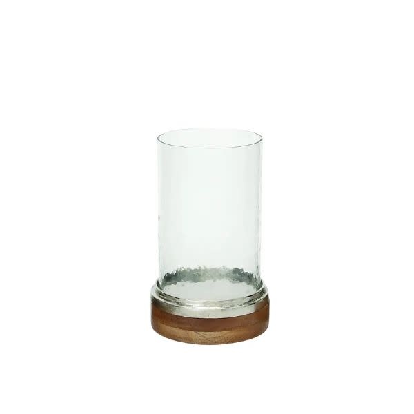 Deco Marché Traditional Brown Wood Hurricane Lamp, Medium, 11 in.