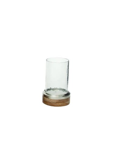 Deco Marché Traditional Brown Wood Hurricane Lamp, Small, 9 in.