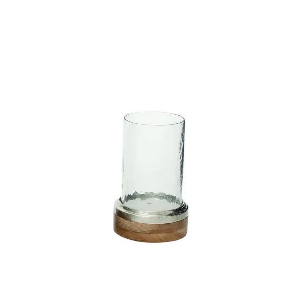 Deco Marché Traditional Brown Wood Hurricane Lamp, Small, 9 in.