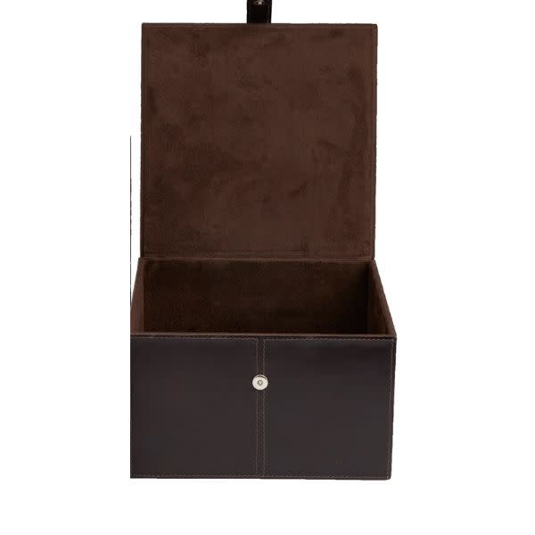 Deco Marché Modern Dark Brown Leather Box, Large, 12 in.