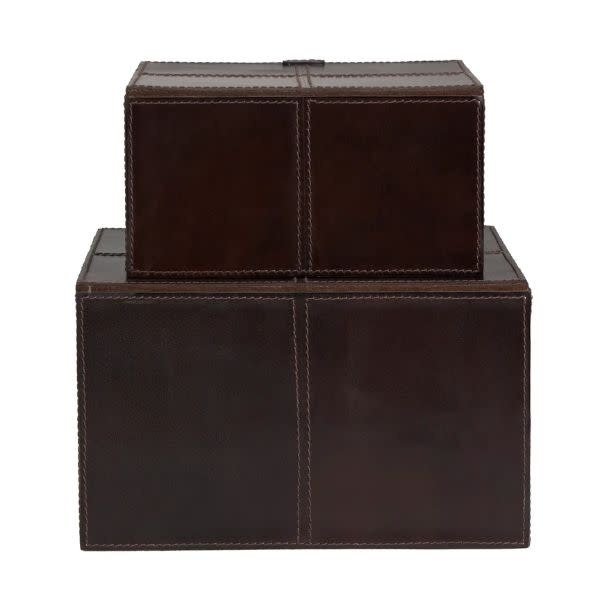Deco Marché Modern Dark Brown Leather Box, Large, 12 in.