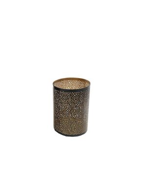 Pierced Metal Hurricane Candle Holder, Bronze and Gold, Small, 8 in.