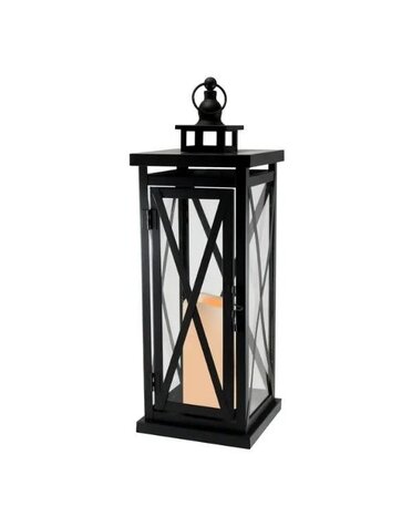 LumaBase Crisscross Metal Lantern, Battery Candle