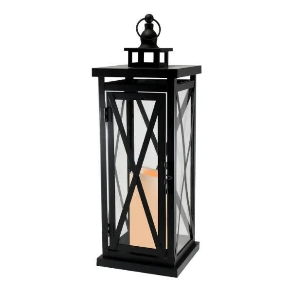 LumaBase Crisscross Metal Lantern, Battery Candle