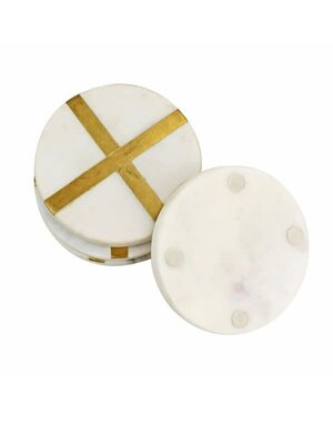 Glimmer Coaster, Set of Four, 4 in., White & Gold