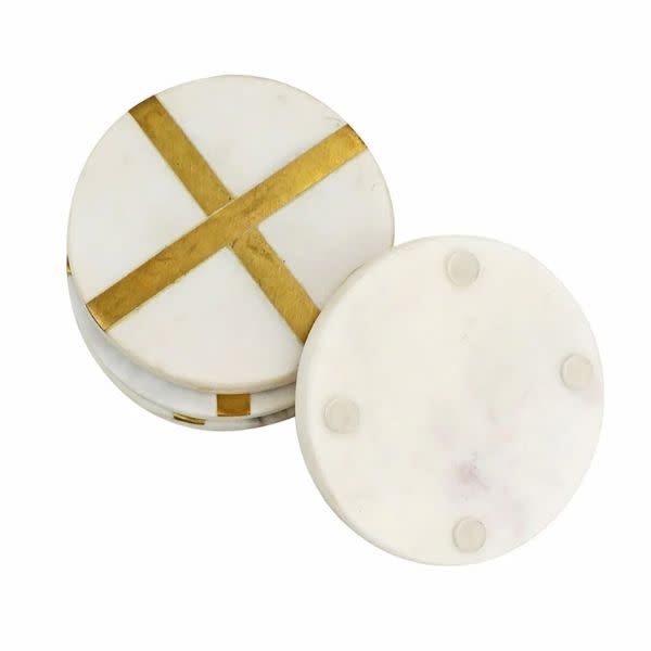 Glimmer Coaster, Set of Four, 4 in., White & Gold