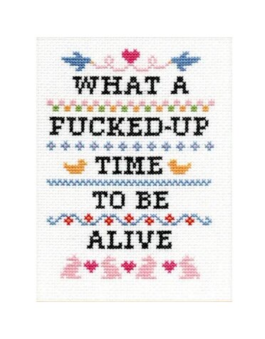 Subversive Cross Stitch Deluxe Cross Stitch Kit, What A F*Cked Up Time To Be Alive