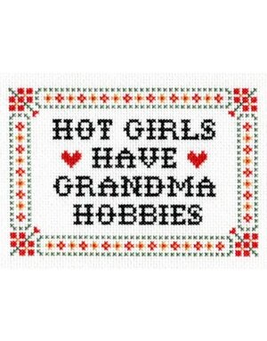 Subversive Cross Stitch Deluxe Cross Stitch Kit, Hot Girls Have Grandma Hobbies