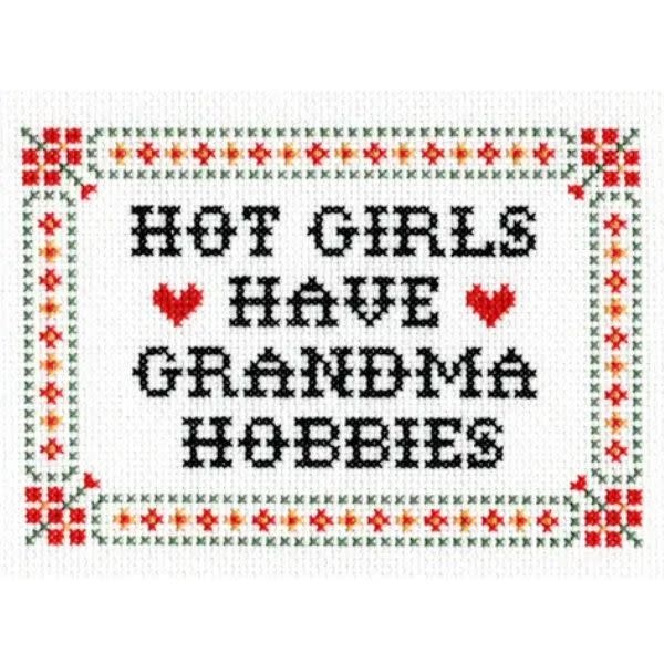 Subversive Cross Stitch Deluxe Cross Stitch Kit, Hot Girls Have Grandma Hobbies