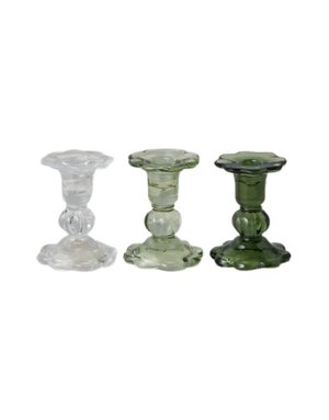 Glass Scalloped Candlesticks, Assorted colors, 3.75 in.