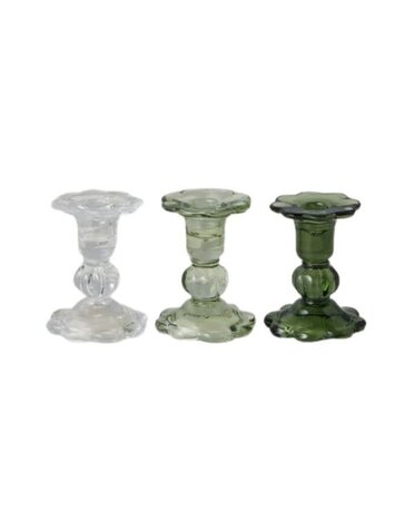 Glass Scalloped Candlesticks, Assorted colors, 3.75 in.