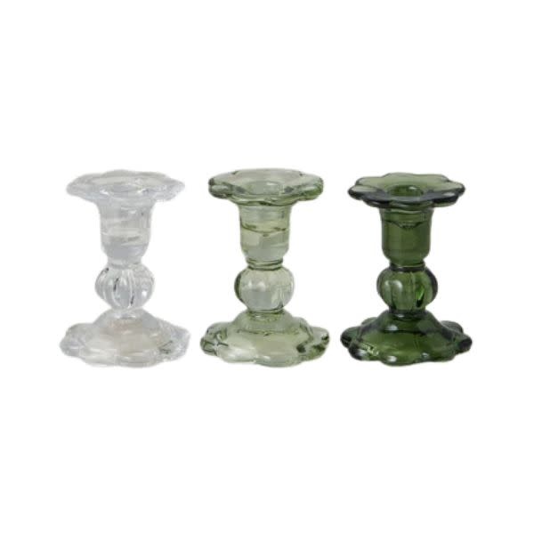 Glass Scalloped Candlesticks, Assorted colors, 3.75 in.