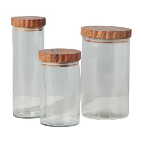 Glass Canister, Scalloped Wood Top, Small