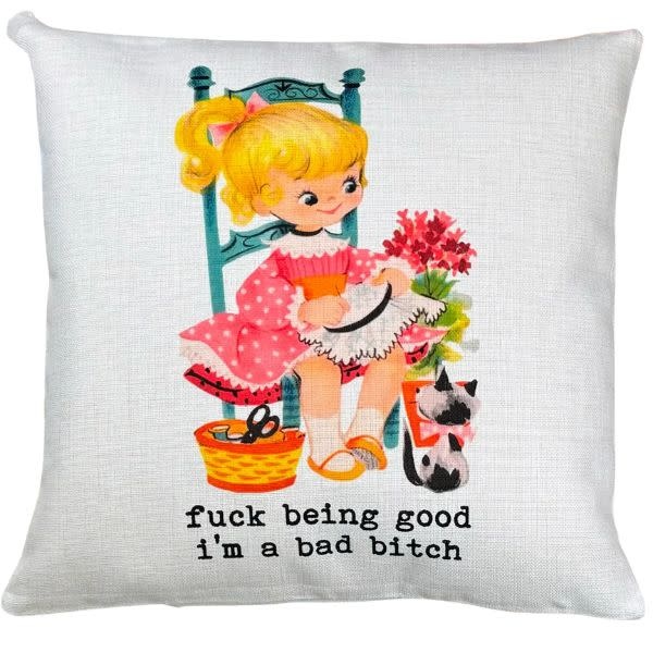 Funny Vintage Pillow, Bad Bitch Funny