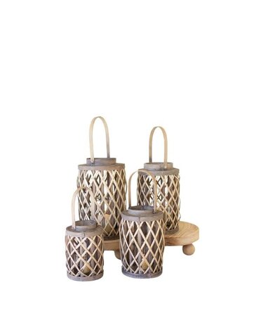 Grey Willow Cylinder Lanterns w/ Glass Inserts, Large, 19.5 in.