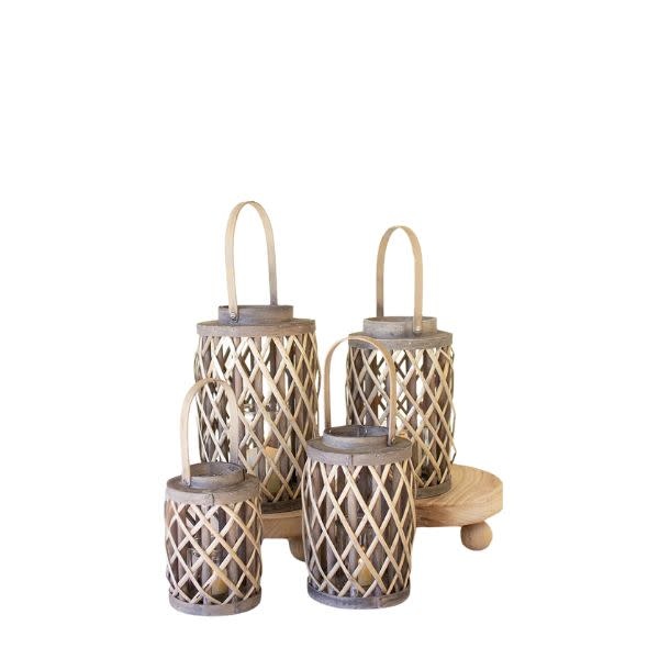 Grey Willow Cylinder Lanterns w/ Glass Inserts, Large, 19.5 in.